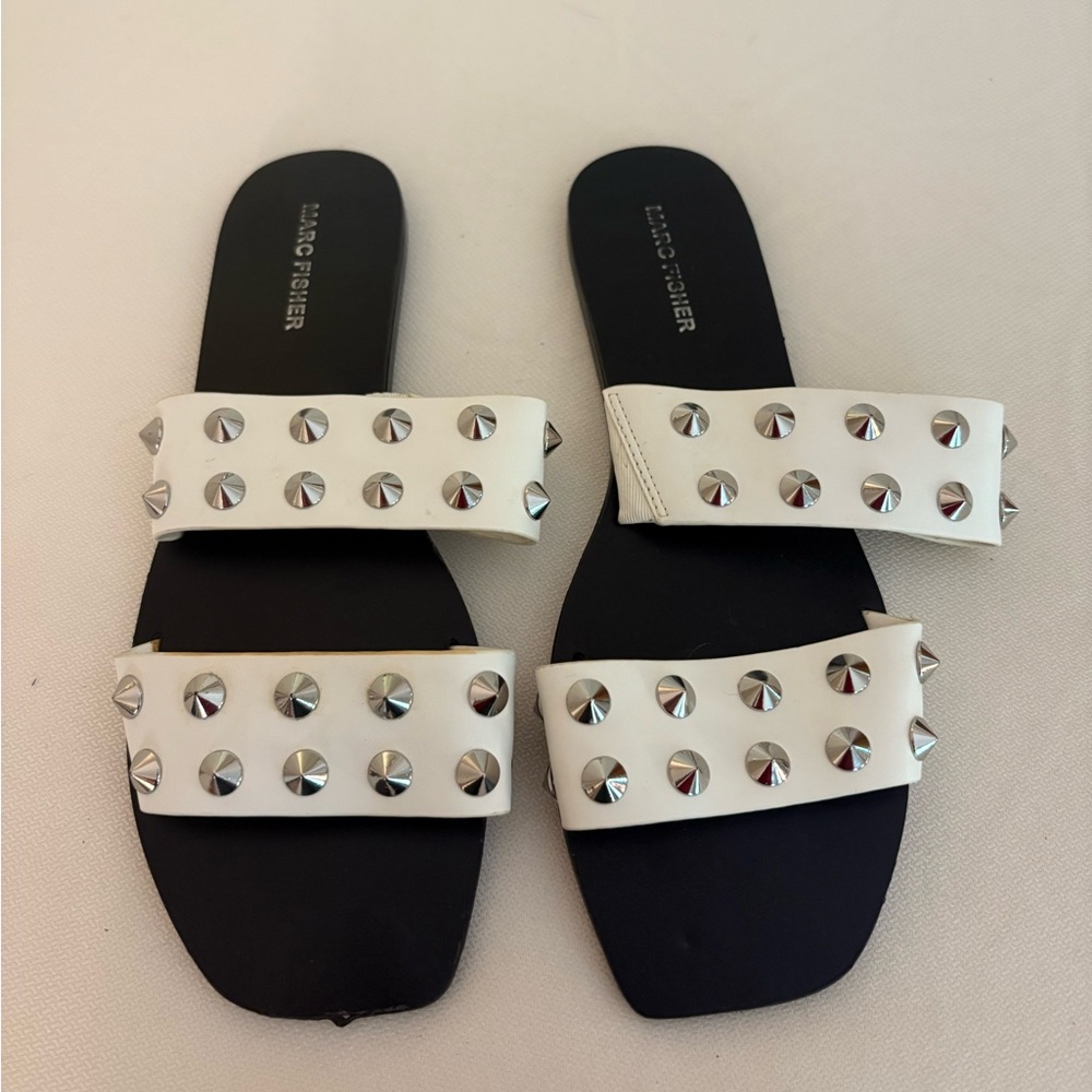 Marc Fisher White Studded Double Strap Sandals